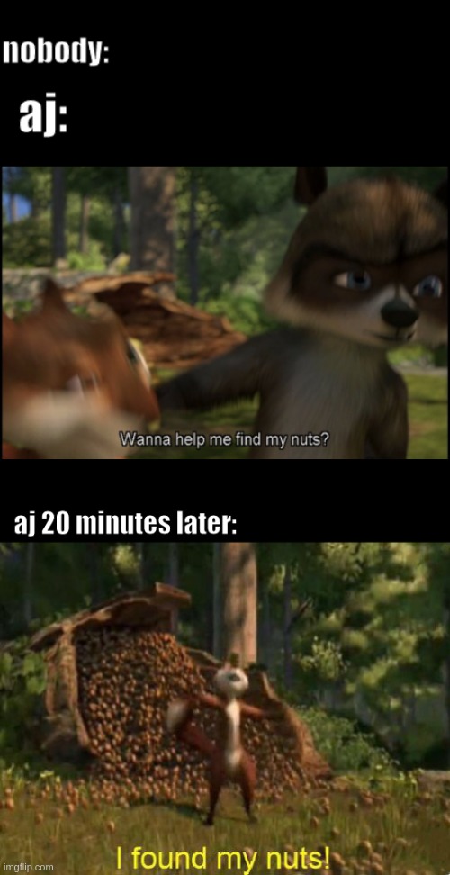 AJ's an innocent person :) | image tagged in nuts,squirrel | made w/ Imgflip meme maker