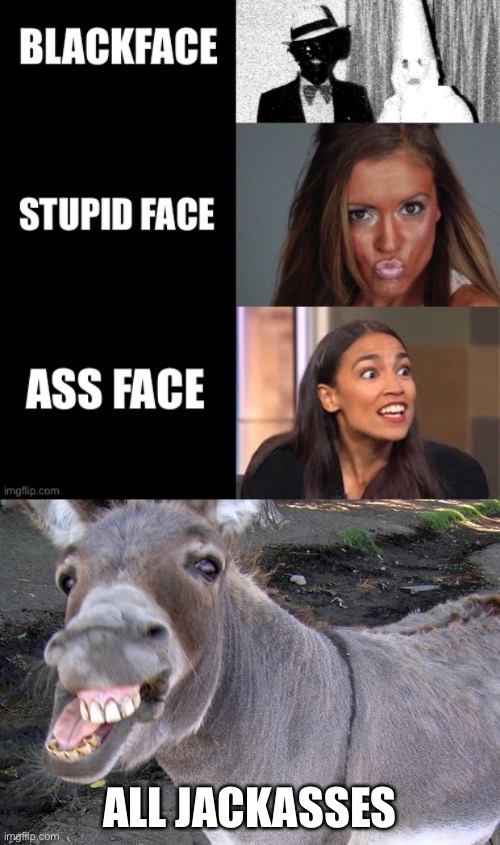 These are the faces of racism. By the way, AOC said Latinos are Black. | ALL JACKASSES | image tagged in jackass,memes,racist,black face,aoc,alyssa milano | made w/ Imgflip meme maker