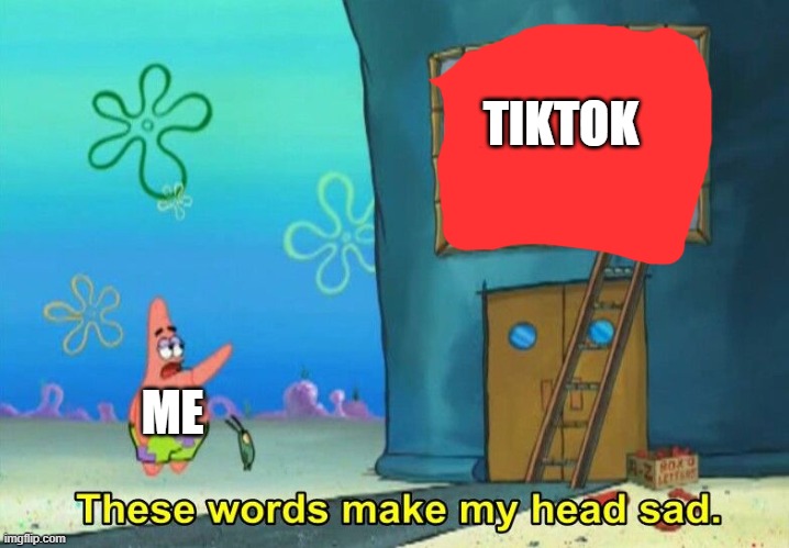 *MARKED* Those words hurt my head | TIKTOK; ME | image tagged in these words make my head sad patrick | made w/ Imgflip meme maker