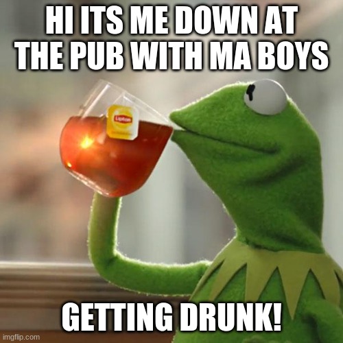 But That's None Of My Business Meme | HI ITS ME DOWN AT THE PUB WITH MA BOYS; GETTING DRUNK! | image tagged in memes,but that's none of my business,kermit the frog | made w/ Imgflip meme maker