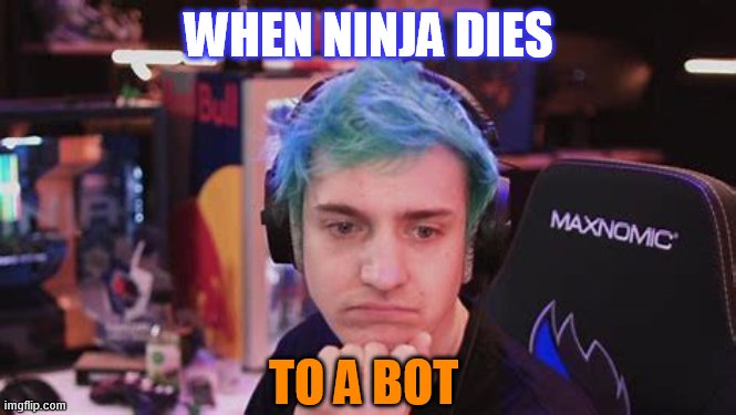 Ninja mad | WHEN NINJA DIES; TO A BOT | image tagged in lol | made w/ Imgflip meme maker