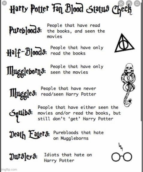 Who r u. On the chart I am a pureblood, but in real life, I’m muggle-born | made w/ Imgflip meme maker