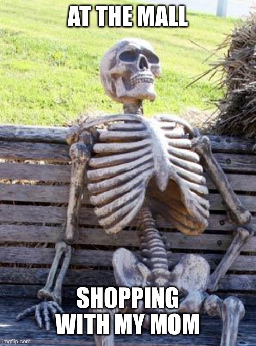 Waiting Skeleton Meme | AT THE MALL; SHOPPING WITH MY MOM | image tagged in memes,waiting skeleton | made w/ Imgflip meme maker