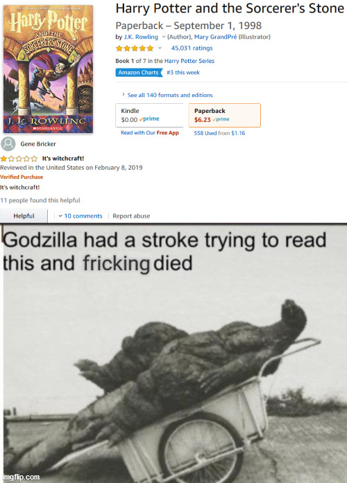 Y tho. | image tagged in godzilla had a stroke trying to read this and fricking died,harry potter,amazon | made w/ Imgflip meme maker
