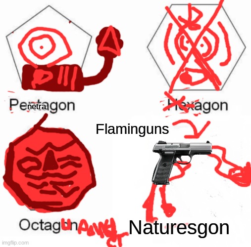 Pentagon Hexagon Octagon | netra; Flaminguns; Naturesgon | image tagged in memes,pentagon hexagon octagon | made w/ Imgflip meme maker