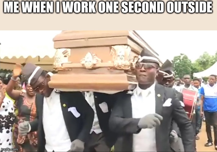 Coffin Dance |  ME WHEN I WORK ONE SECOND OUTSIDE | image tagged in coffin dance,funny memes,memes | made w/ Imgflip meme maker