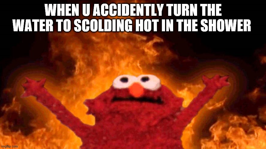 elmo fire | WHEN U ACCIDENTLY TURN THE WATER TO SCOLDING HOT IN THE SHOWER | image tagged in elmo fire | made w/ Imgflip meme maker