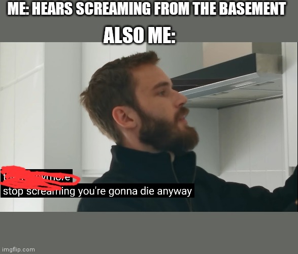 ME: HEARS SCREAMING FROM THE BASEMENT; ALSO ME: | made w/ Imgflip meme maker