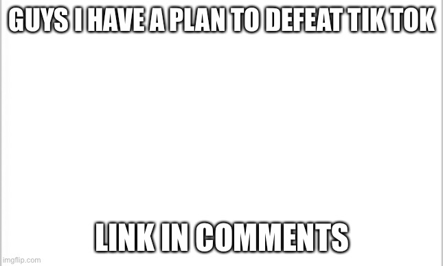 Lol | GUYS I HAVE A PLAN TO DEFEAT TIK TOK; LINK IN COMMENTS | image tagged in white background,congratulations if you actually read the tags | made w/ Imgflip meme maker