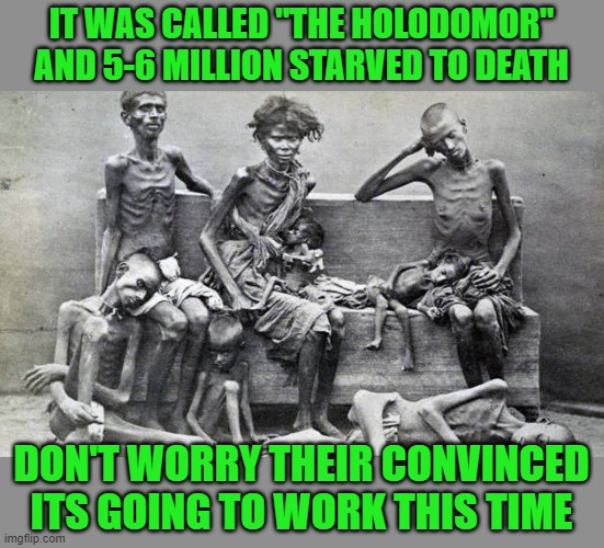 IT WAS CALLED "THE HOLODOMOR" AND 5-6 MILLION STARVED TO DEATH DON'T WORRY THEIR CONVINCED ITS GOING TO WORK THIS TIME | made w/ Imgflip meme maker