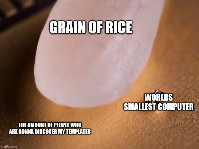worlds smallest computer | GRAIN OF RICE; WORLDS SMALLEST COMPUTER; THE AMOUNT OF PEOPLE WHO ARE GONNA DISCOVER MY TEMPLATES | image tagged in worlds smallest computer | made w/ Imgflip meme maker