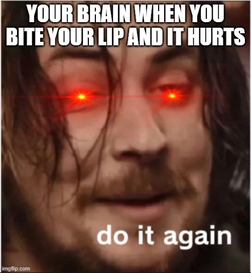 my brain be like | YOUR BRAIN WHEN YOU BITE YOUR LIP AND IT HURTS | image tagged in do it again | made w/ Imgflip meme maker