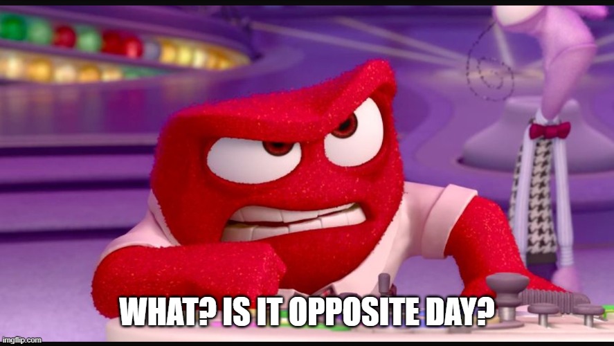 Inside Out Anger | WHAT? IS IT OPPOSITE DAY? | image tagged in inside out anger | made w/ Imgflip meme maker