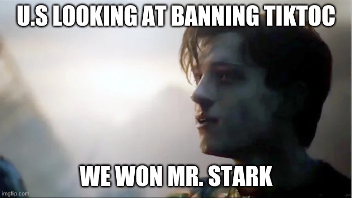 U.S LOOKING AT BANNING TIKTOC; WE WON MR. STARK | made w/ Imgflip meme maker