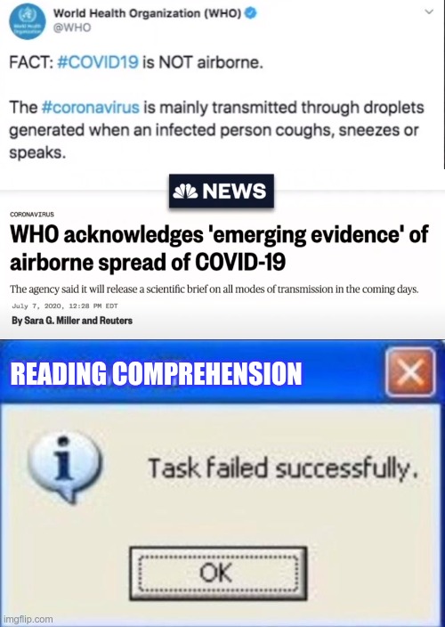 I wonder which WHO they were talking to....Doctor Who? | READING COMPREHENSION | image tagged in task failed successfully | made w/ Imgflip meme maker