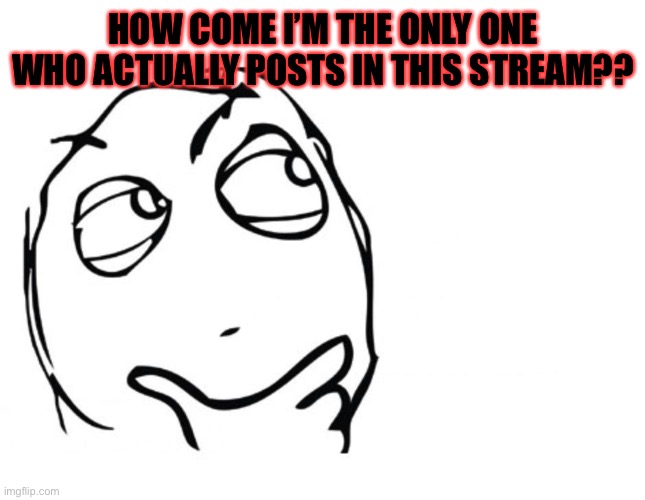 hmmm | HOW COME I’M THE ONLY ONE WHO ACTUALLY POSTS IN THIS STREAM?? | image tagged in hmmm | made w/ Imgflip meme maker
