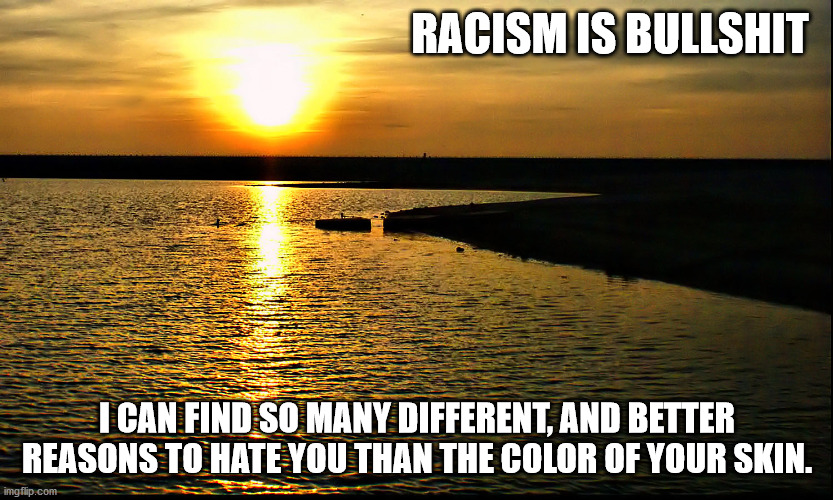 Racism is bullshit | RACISM IS BULLSHIT; I CAN FIND SO MANY DIFFERENT, AND BETTER REASONS TO HATE YOU THAN THE COLOR OF YOUR SKIN. | image tagged in alternative facts | made w/ Imgflip meme maker