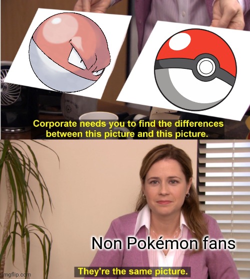 Voltorb and Pokéball | Non Pokémon fans | image tagged in memes,they're the same picture | made w/ Imgflip meme maker
