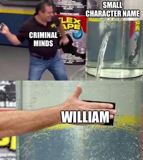 Criminals Minds and the name William | SMALL CHARACTER NAME; CRIMINAL MINDS; WILLIAM | image tagged in flex tape,criminal minds | made w/ Imgflip meme maker