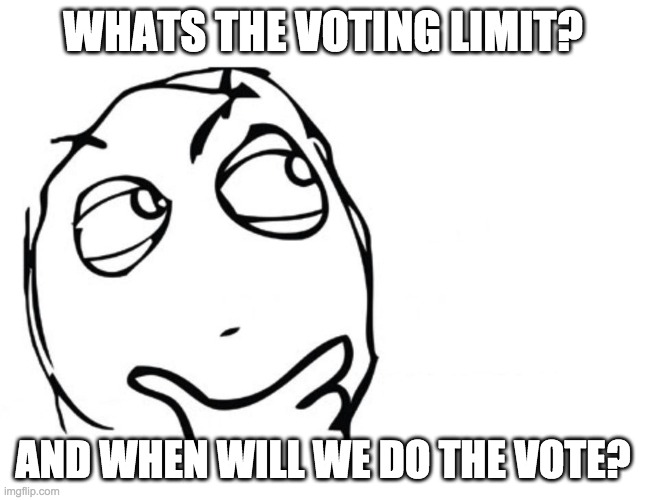 hmmm | WHATS THE VOTING LIMIT? AND WHEN WILL WE DO THE VOTE? | image tagged in hmmm | made w/ Imgflip meme maker