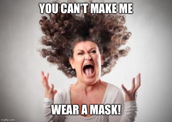 Woman screaming | YOU CAN’T MAKE ME WEAR A MASK! | image tagged in woman screaming | made w/ Imgflip meme maker
