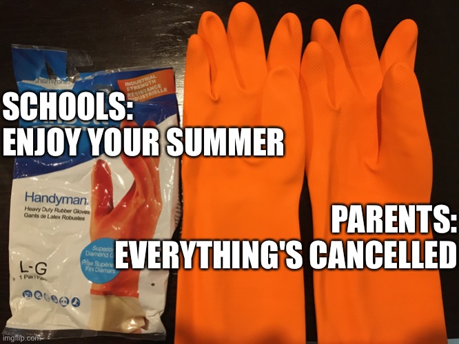 Two Right Gloves | SCHOOLS: ENJOY YOUR SUMMER; PARENTS: EVERYTHING'S CANCELLED | image tagged in two right gloves | made w/ Imgflip meme maker