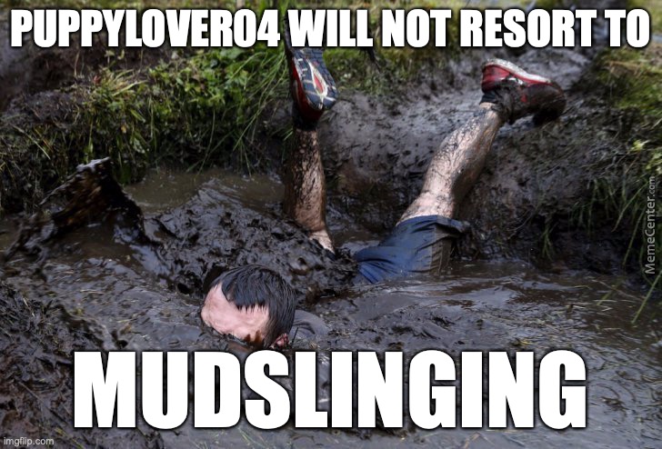 I would like to keep this election clean | PUPPYLOVER04 WILL NOT RESORT TO; MUDSLINGING | image tagged in mud flop,puppylover for prez,vote puppy,no mudslinging whatsover | made w/ Imgflip meme maker