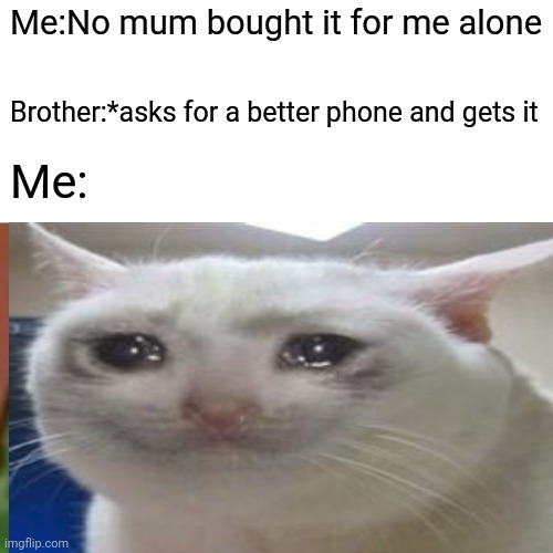 Me:No mum bought it for me alone Brother:*asks for a better phone and gets it Me: | made w/ Imgflip meme maker