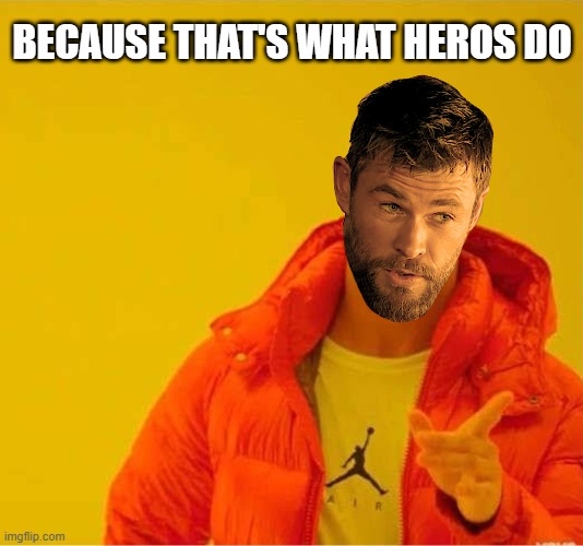 I love crossovers! Becuase.. | BECAUSE THAT'S WHAT HEROS DO | image tagged in crossover,thor,drake | made w/ Imgflip meme maker