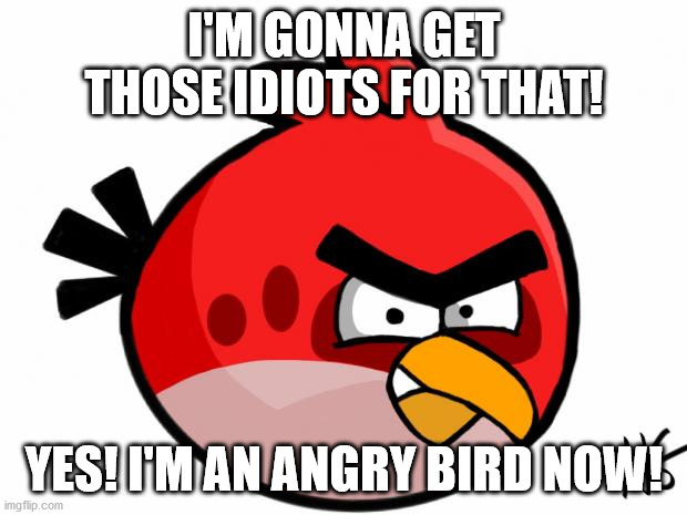 Angry Bird | I'M GONNA GET THOSE IDIOTS FOR THAT! YES! I'M AN ANGRY BIRD NOW! | image tagged in angry bird | made w/ Imgflip meme maker