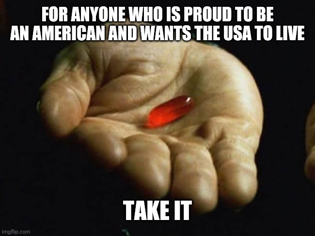Americans, Stand up to Socialism | FOR ANYONE WHO IS PROUD TO BE AN AMERICAN AND WANTS THE USA TO LIVE; TAKE IT | image tagged in take the red pill,'murica | made w/ Imgflip meme maker