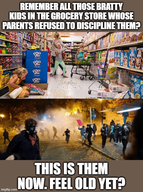 REMEMBER ALL THOSE BRATTY KIDS IN THE GROCERY STORE WHOSE PARENTS REFUSED TO DISCIPLINE THEM? THIS IS THEM NOW. FEEL OLD YET? | image tagged in memes | made w/ Imgflip meme maker