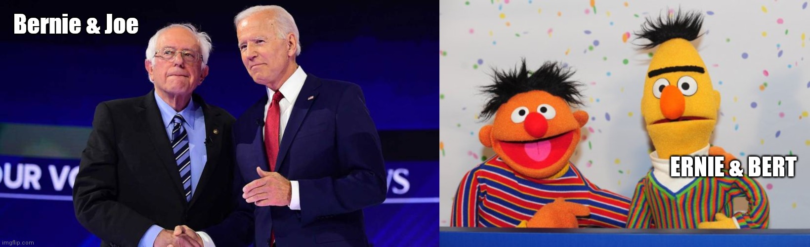 Bernie & Joe; ERNIE & BERT | image tagged in bernie and joe  bert  ernie | made w/ Imgflip meme maker