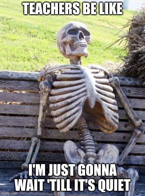 Teachers Be Like | TEACHERS BE LIKE; I'M JUST GONNA WAIT 'TILL IT'S QUIET | image tagged in memes,waiting skeleton | made w/ Imgflip meme maker