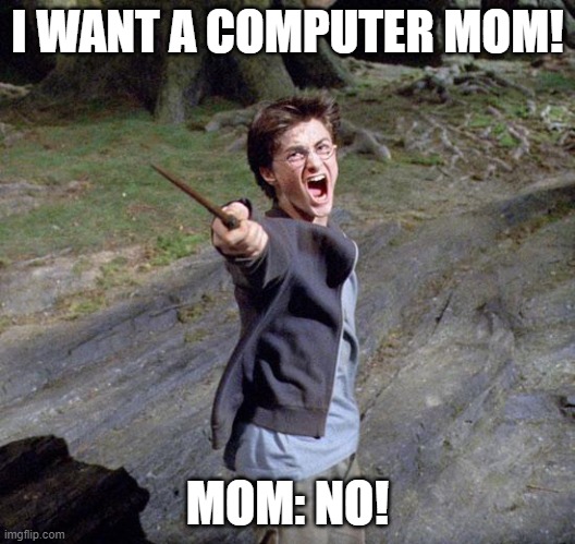 Harry potter | I WANT A COMPUTER MOM! MOM: NO! | image tagged in harry potter | made w/ Imgflip meme maker