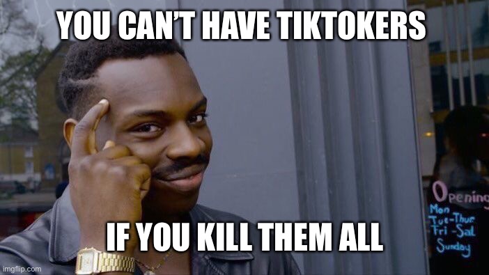 *MARKED* | YOU CAN’T HAVE TIKTOKERS; IF YOU KILL THEM ALL | image tagged in memes,roll safe think about it | made w/ Imgflip meme maker