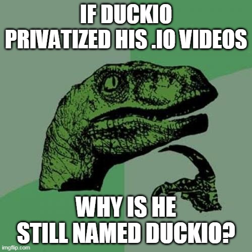 Philosoraptor | IF DUCKIO PRIVATIZED HIS .IO VIDEOS; WHY IS HE STILL NAMED DUCKIO? | image tagged in memes,philosoraptor | made w/ Imgflip meme maker