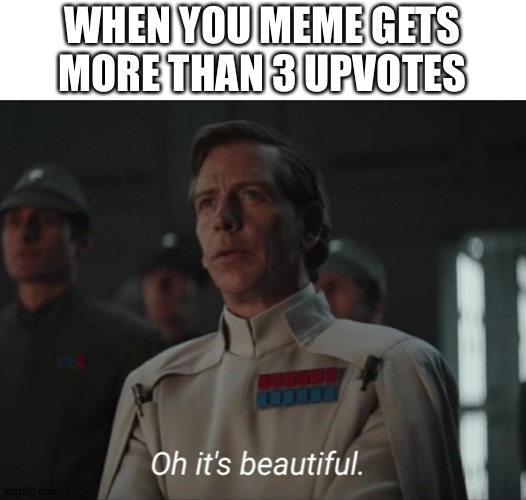 *your | WHEN YOU MEME GETS MORE THAN 3 UPVOTES | image tagged in oh it's beautiful | made w/ Imgflip meme maker