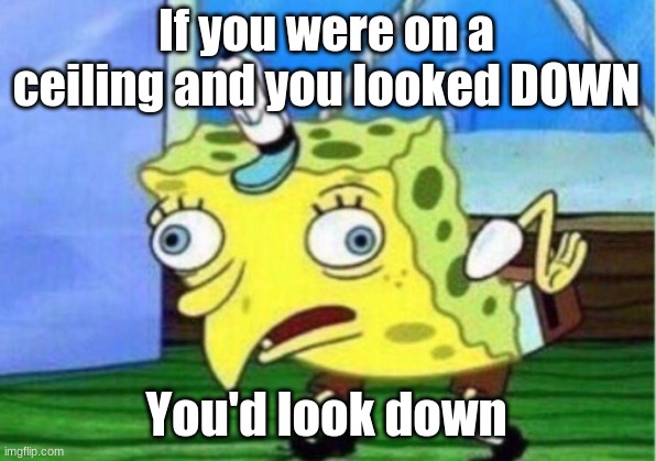 If you were on a ceiling and you looked DOWN You'd look down | image tagged in memes,mocking spongebob | made w/ Imgflip meme maker