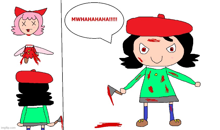 Adeleine Murders Ribbon (Adeleine Is Evil) | image tagged in kirby,funny,gore,blood,death,cute | made w/ Imgflip meme maker