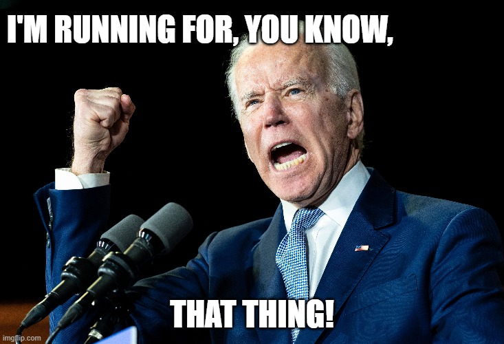 Joe Biden Running for "That Thing" | I'M RUNNING FOR, YOU KNOW, THAT THING! | image tagged in joe biden,liberals,democrats,memory,idiots | made w/ Imgflip meme maker