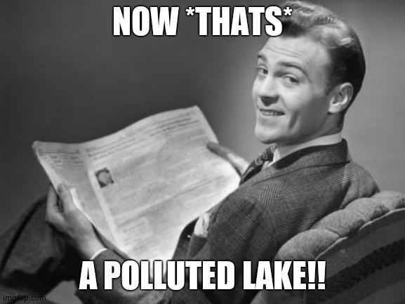 50's newspaper | NOW *THATS* A POLLUTED LAKE!! | image tagged in 50's newspaper | made w/ Imgflip meme maker