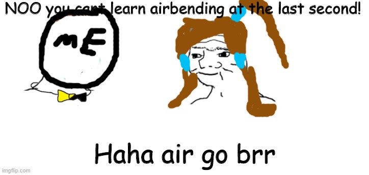 Me when I watch legend of korra | NOO you cant learn airbending at the last second! Haha air go brr | image tagged in nooo haha go brrr | made w/ Imgflip meme maker