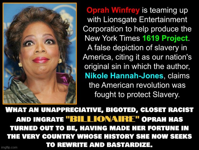 Just like communists, radical Leftists have to destroy our history to legitimize their lies | image tagged in new york times,1619 project,sounds like communist propaganda,oprah winfrey,political,politics | made w/ Imgflip meme maker