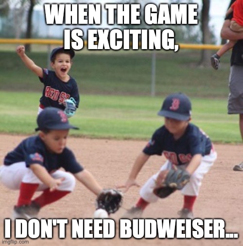 baseball | WHEN THE GAME IS EXCITING, I DON'T NEED BUDWEISER... | image tagged in baseball | made w/ Imgflip meme maker