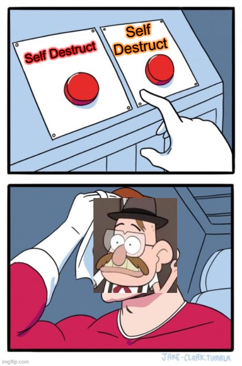 Two Buttons | Self Destruct; Self Destruct | image tagged in memes,two buttons | made w/ Imgflip meme maker