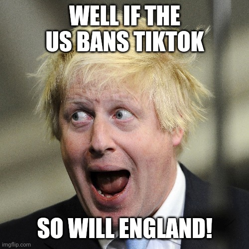 Hope im wrong | WELL IF THE US BANS TIKTOK; SO WILL ENGLAND! | image tagged in boris johnson,memes,tik tok,tiktok | made w/ Imgflip meme maker