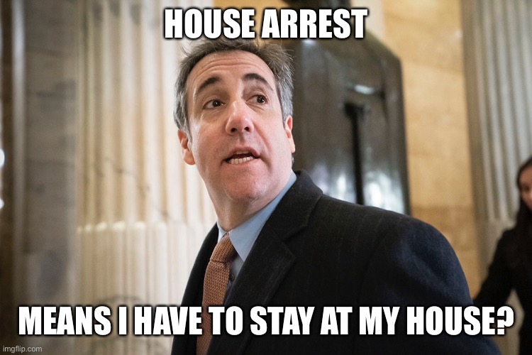 HOUSE ARREST; MEANS I HAVE TO STAY AT MY HOUSE? | image tagged in michael cohen | made w/ Imgflip meme maker