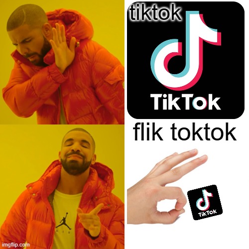 Drake Hotline Bling Meme | tiktok; flik toktok | image tagged in memes,drake hotline bling,tiktok,funny | made w/ Imgflip meme maker