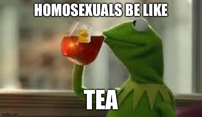 Spill the tea sis | HOMOSEXUALS BE LIKE; TEA | image tagged in kirmit the frog | made w/ Imgflip meme maker